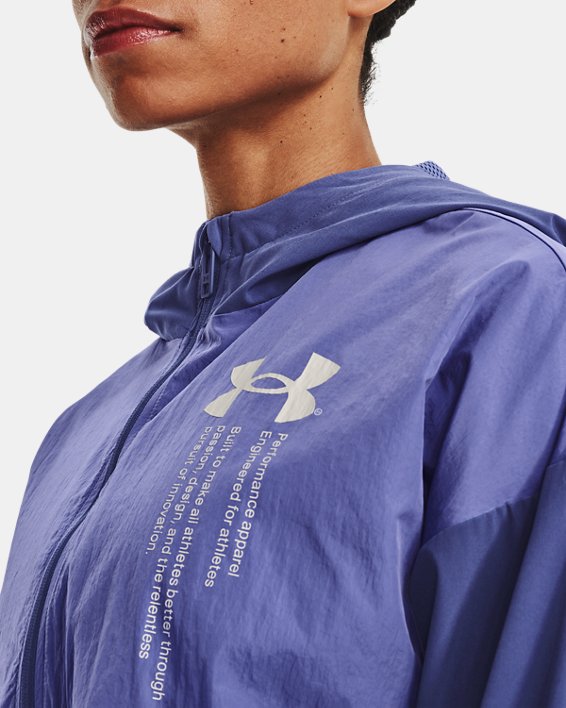 Women's UA Woven Graphic Jacket in Blue image number 3